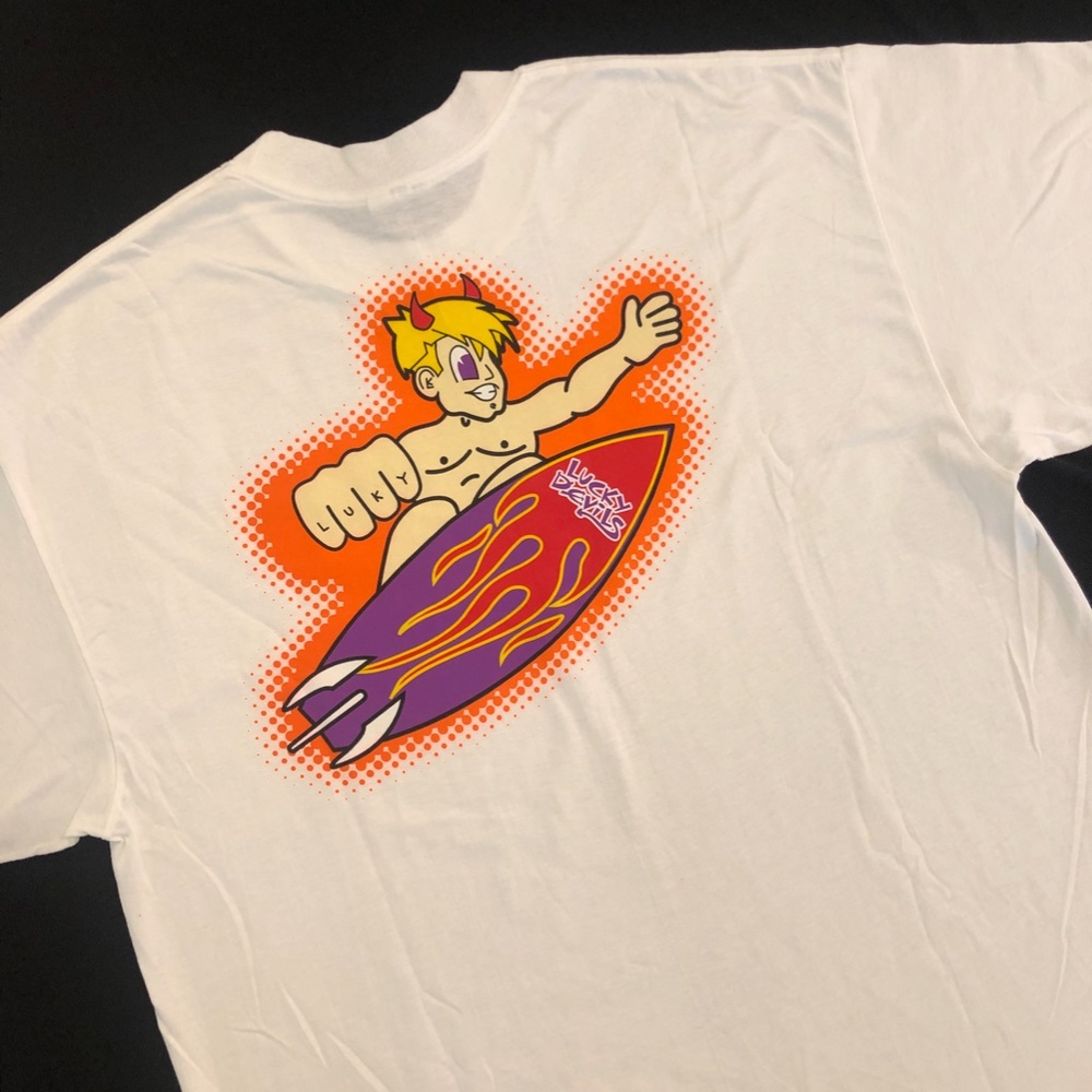 Lucky Devils "Surfer Devil on White Short Sleeve T-Shirt"